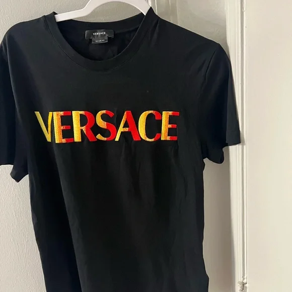 Versace Black T-Shirt with Red and Yellow Logo